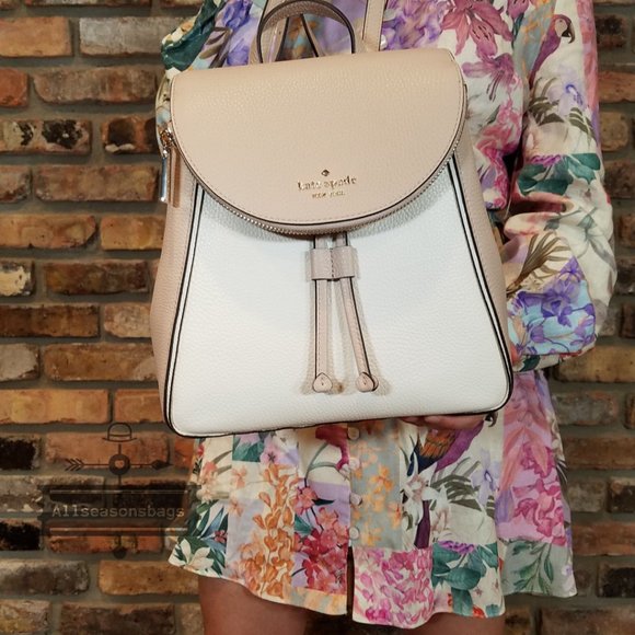 Kate spade Medium Flap Backpack Leila Beige White - Picture 10 of 13